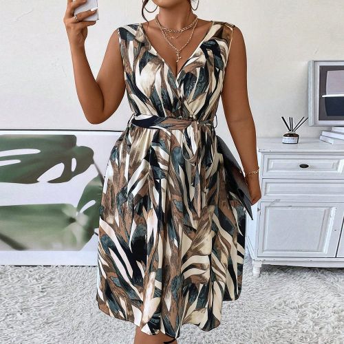 Robe longue ceinturée à imprimé intégrals - SHEIN - Modalova