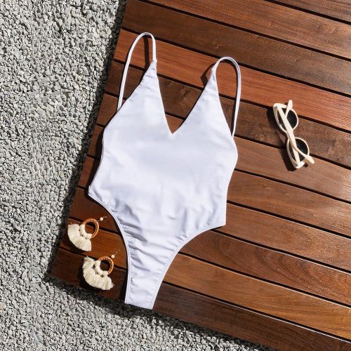 Maillot De Bain Une Pièce Unicolore - SHEIN - Modalova