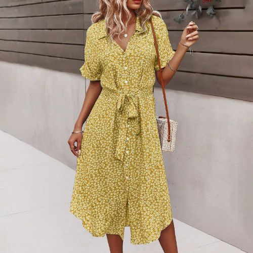 Robe En Ligne A Imprimée De Fleurs Avec Taille Cintrée Et Encolure En V - SHEIN - Modalova
