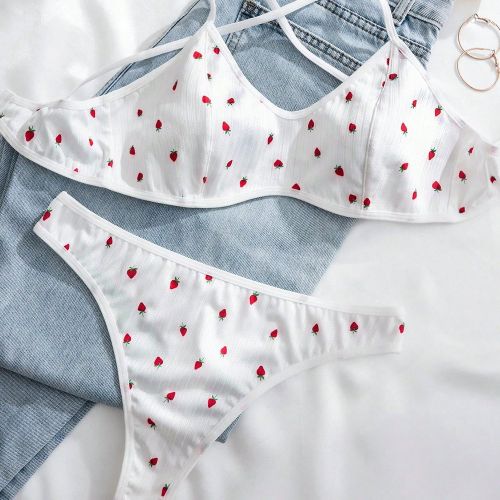 Pièces Ensemble de sous-vêtementss (soutien-gorge sans fil, string), kawaii - SHEIN - Modalova