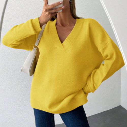 Pull Unicolore Épaule tombante Col En V - SHEIN - Modalova
