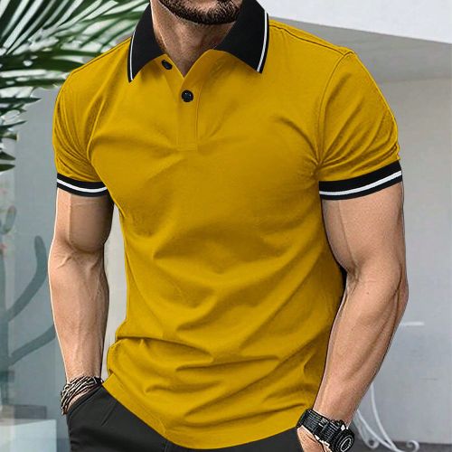 Polo chemise simple à manches courtes avec boutons devant en couleur unie et épissure, style casuals - SHEIN - Modalova