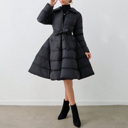 Veste d'hiver longue manche longue zippée ceinturée en A - SHEIN - Modalova