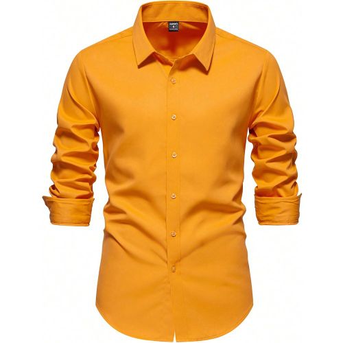 Chemise décontractée à manches longues avec boutons de couleur unies - SHEIN - Modalova