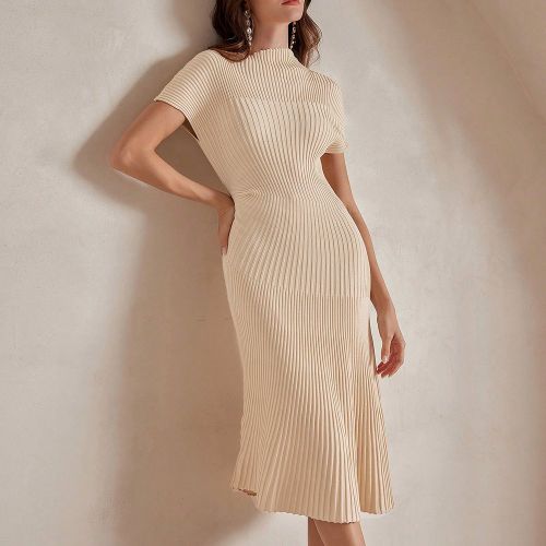 Robe pull en maille ajustée à col roulé asymétrique côtelés - SHEIN - Modalova