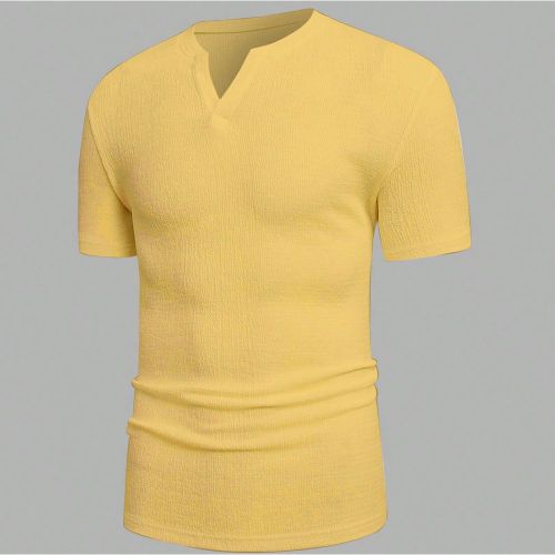 T-shirt casual à manches courtes col V de couleur unies - SHEIN - Modalova