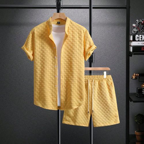 Ensemble chemise et short décontractéss, couleur unie texturée - SHEIN - Modalova