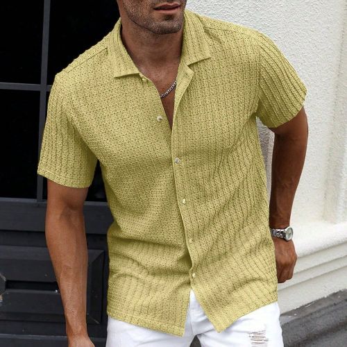 Chemise d'étés à manches courtes cubaines, en maille texturée couleur unie décontractée pour l'été - SHEIN - Modalova