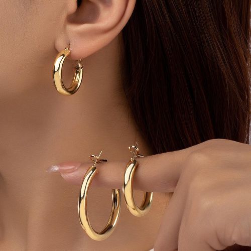 Ensemble de trois paires de boucles d"oreilles classiques en métal en forme de cercle et de demi-cercle - SHEIN - Modalova