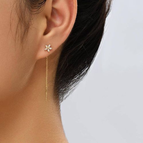 Paire de boucles d'oreilles à fleurs façon micro-sertie de zircone, de style minimaliste et , pour la Saint-Valentin - SHEIN - Modalova