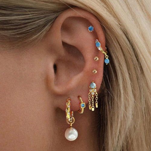 Ensemble de 7 boucles d'oreilles en perles turquoises en cubic zirconia cubique bleu exquis, style simple mais élégant pour les s, convient pour les - SHEIN - Modalova