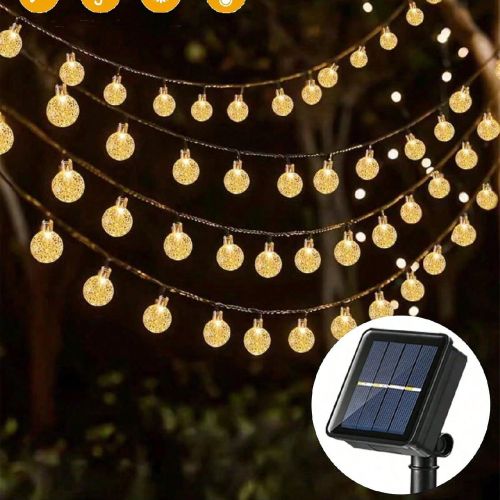 Pièce Guirlande lumineuse solaire boule de cristal LED 5 m 7 m 12m 20/50/100 LED, 8 modes, étanche, décoration de fête de Noël, lumière de Noël - SHEIN - Modalova
