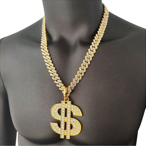 Collier avec pendentif signe dollar orné de strass 14 mm, plaqué or en alliage,s - SHEIN - Modalova