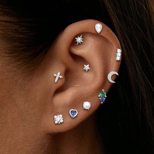 Boucle d'oreille à dos plat en zircone cubique plaqué or 14 carats sur argent sterling 925s | Boucle d'oreille cartilage en zircone cubique | Petit - SHEIN - Modalova