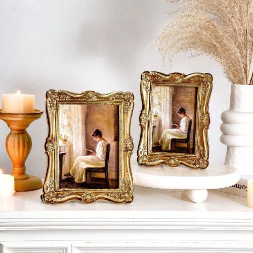 Pièce Cadre photo décoratif européen rétro baroque en relief, en résine matériau doré vintage pour la décoration de la maison. Utilisation hor - SHEIN - Modalova