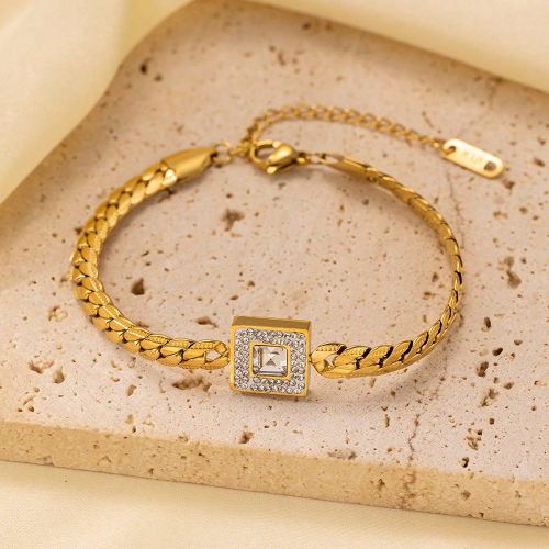 Pièce Bracelet En Acier Inoxydable Décoré De Zircone Cubique Et De Pierre Verte De Style Européen Et Américain De Couleur Dorée Pour Le Port Quo - SHEIN - Modalova