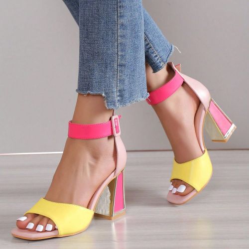 Sandales à talons hautss avec un design blocs de couleurs, escarpins à bout ouvert à la mode, sandales d'étés - SHEIN - Modalova