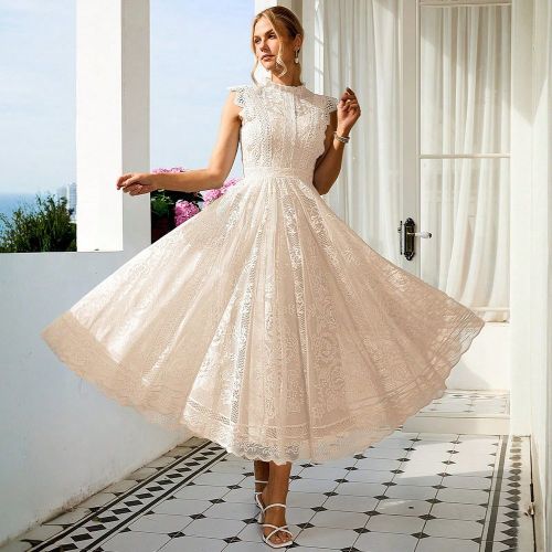 Robe évasée en dentelle vintage élégantes, robe de soirée, robe de mariée, robe d'anniversaire - SHEIN - Modalova