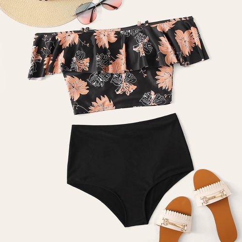 Bikini avec imprimé tropical et volants - SHEIN - Modalova
