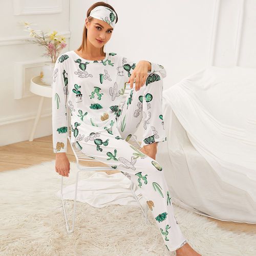 Ensemble de pyjama à imprimé cactus & Masque de sommeil assorti - SHEIN - Modalova