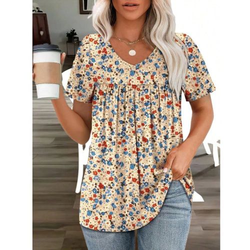T-shirt casual de vacances à imprimé floral pour grandes tailles - SHEIN - Modalova