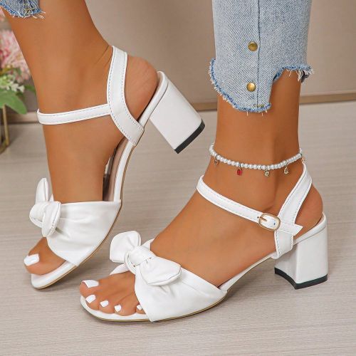 Sandales à talon moyen épaiss avec boucle et sangles en microfibre en nœud papillon, été 2025 - SHEIN - Modalova