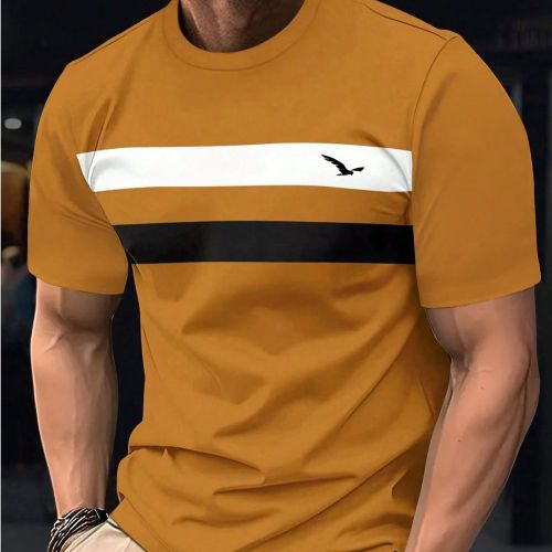 T-shirt à col rond casuals, avec contraste de couleur, manches courtes, style , pour l'été - SHEIN - Modalova