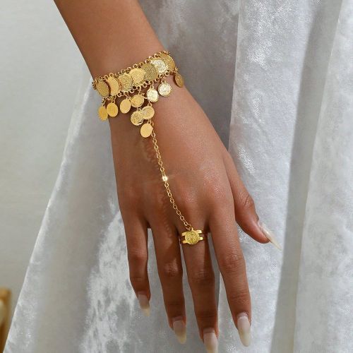 Pièce Bracelet de doigt style pièce de monnaie vintage plaqué or cuivre élégants, convient pour les mariages, les banquets et les occasions forme - SHEIN - Modalova