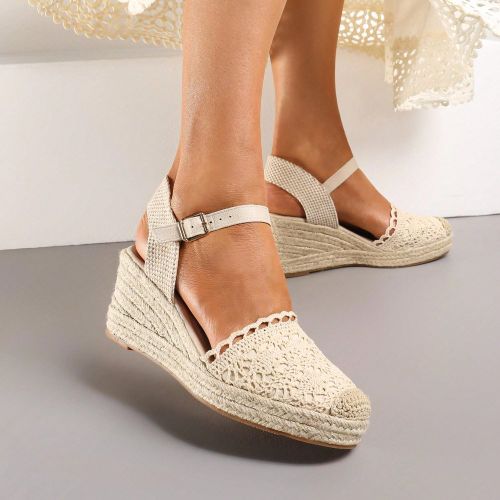 Sandales espadrilles avec talon compensé tressé et orteil ajouré - SHEIN - Modalova