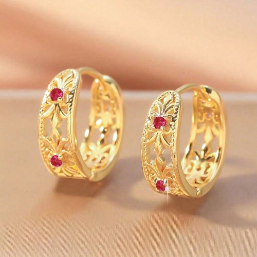 Paire de boucles d'oreilles rondes en forme de créole vintage en alliage de cuivre incrusté de zirconium rose vif. Boucles d'oreilles décorativess, - SHEIN - Modalova