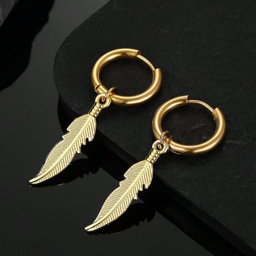Paire de boucles d'oreilles à pendentif en plume en acier inoxydables, à la mode et polyvalentes - SHEIN - Modalova