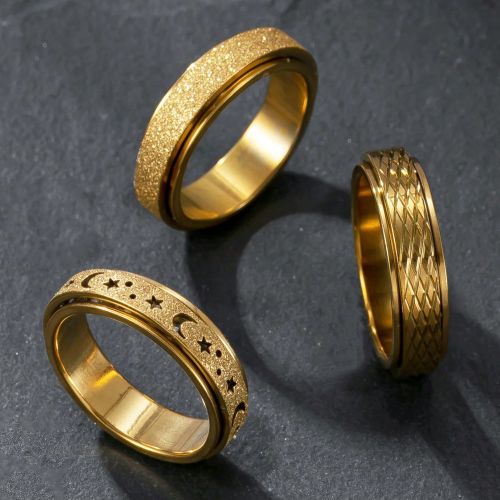 Pièces Ensemble de bagues anti-anxiétés et femmes en acier inoxydable avec bague étoile et lune plaquée or 18 carats, bagues vintage avec artisan - SHEIN - Modalova