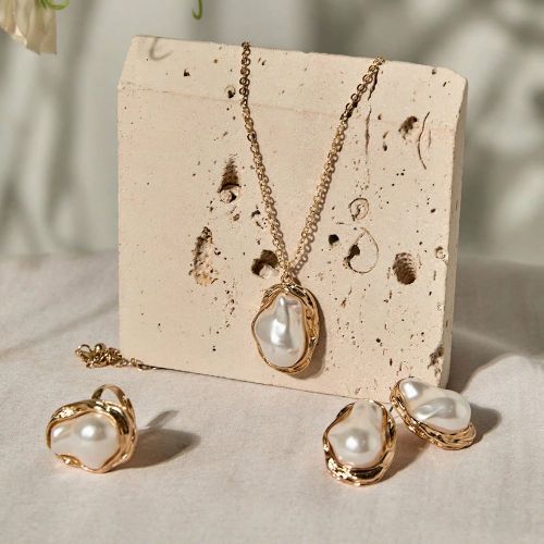 Pièces Ensemble de bijoux vintage asymétrique en perle comprenant un collier, des boucles d'oreilles et une bague, convient pour le port quotidien d - SHEIN - Modalova