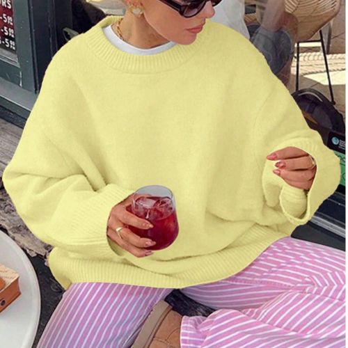 Collection printemps et automne hiver Nouveau Couleur unie simple col rond s Tricot à manches longues, Pull ample style navette - SHEIN - Modalova