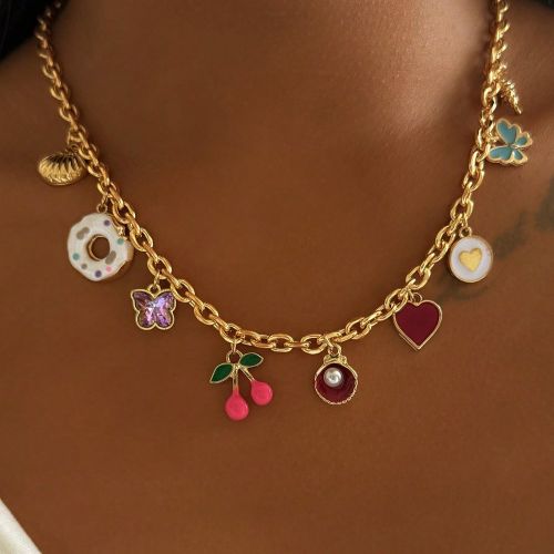 Pièce de collier pendentif avec motifs cœur, papillon, cerise, coquillage, vis de mer. Convient pour un port quotidien, une sortie, la plage, les va - SHEIN - Modalova