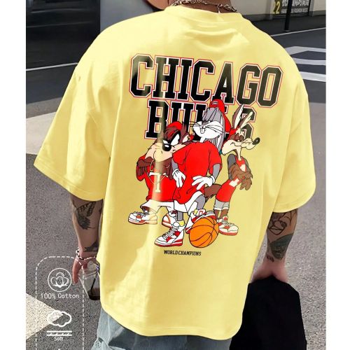 T-shirt en coton côtelé, imprimé équipe de basket-ball Bugs Bunny, vêtement de sport de style universitaire, printemps et été, haut jaune à ma - SHEIN - Modalova