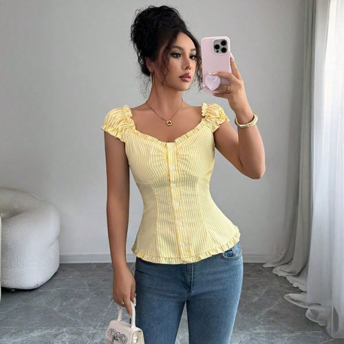 Chemise LilyHouse, style d'été Y2K, sexy, jeune, élégante, Top court à rayures et manches courtes - SHEIN - Modalova