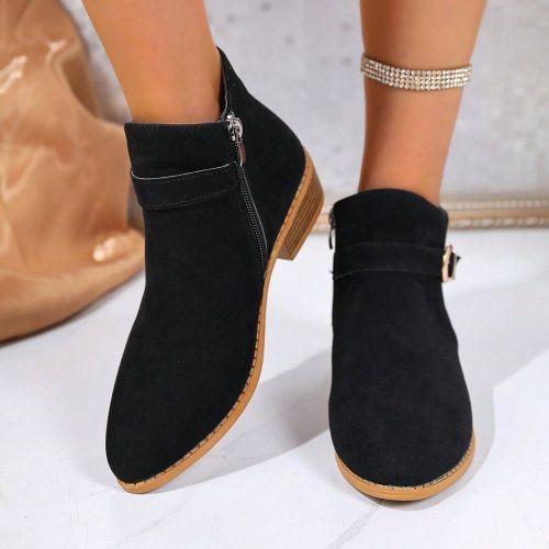 Bottines chics marron - Matériau en daim avec accent boucle - SHEIN - Modalova