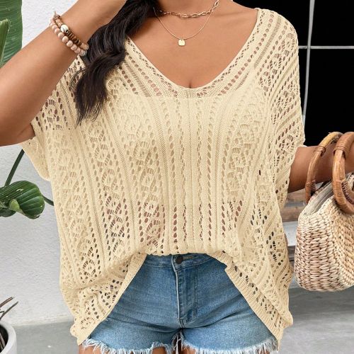 Grande taille Pull basique décontracté en crochet, blanc, convient pour les vacances tranquilles - SHEIN - Modalova