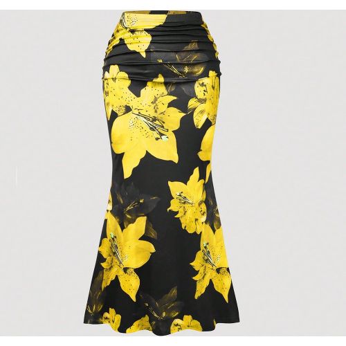 Jupe crayon mermaid à motif floral stretch grande taille, nouvelle jupe mermaid ajustée polyvalente de style chic françaiss - SHEIN - Modalova