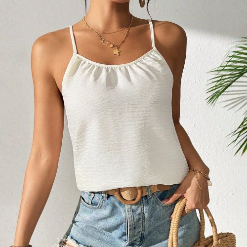 Top de Camisole Ample Plissé d'Été Décontracté de Couleur Unies - SHEIN - Modalova