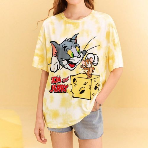T-shirt jaune ample, jaune beurre, t-shirts graphiques, motif fromage, dessin animé, décontracté, tenues d'été - SHEIN - Modalova