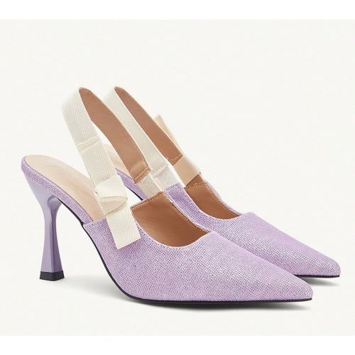 Élégantes talons hauts en satin à bout pointu avec design nœud papillon, talon argent, talon moyen, escarpins de soirée formelle, sandales ouvert - SHEIN - Modalova