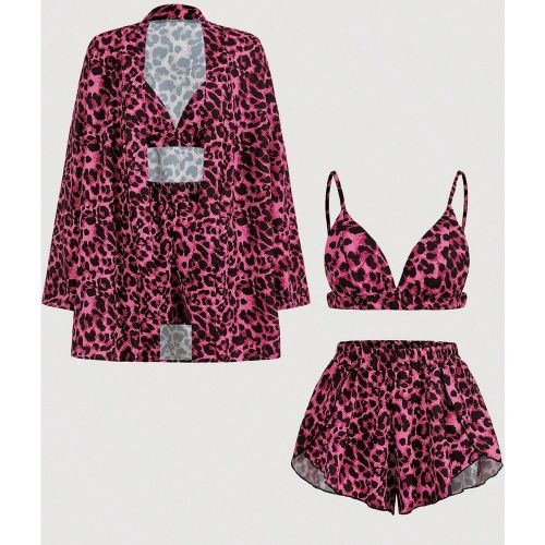Pièces set : Lingerie à imprimé léopard, veste ample à imprimé léopard et short ample à taille haute à imprimé léopard - idéal pour le quo - SHEIN - Modalova