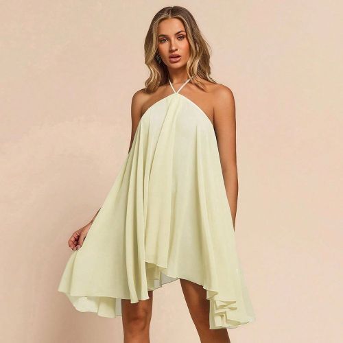 Robe de vacances élégante unie sans dos, coupe évasée avec col ras-du-cou - SHEIN - Modalova