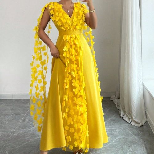 Robe maxi à taille cintrée et col V sans manches, en tissu de maille brodé de style bohème, convenant pour les vacances de printemps/été - SHEIN - Modalova