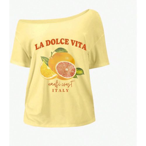 T-shirt amples, imprimé de citrons oranges de la côte d'Amalfi, t-shirt asymétrique jaune surdimensionné pour l'été - SHEIN - Modalova