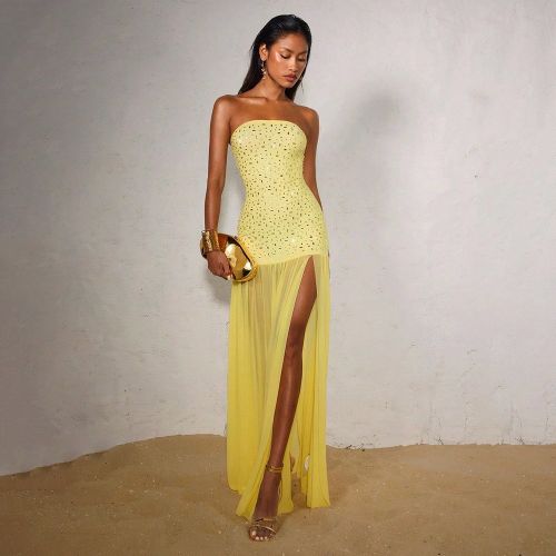 Robe longue moulante semi-transparente sans manches ornée de cristaux, élégante pour l'été - SHEIN - Modalova
