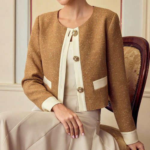 Veste élégante et intellectuelle, style minimaliste à manches longues, avec patchwork - SHEIN - Modalova