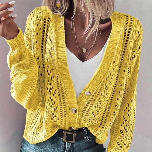 Cardigan tricoté ajouré de couleur unie polyvalent et décontracté - SHEIN - Modalova